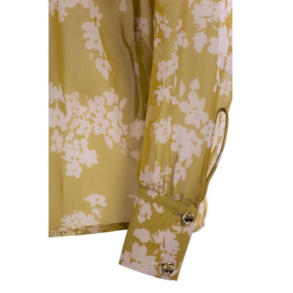 ELISABETTA FRANCHI Women's Floral Print Long Sleeve Pussy-Bow Blouse Women OCHRE